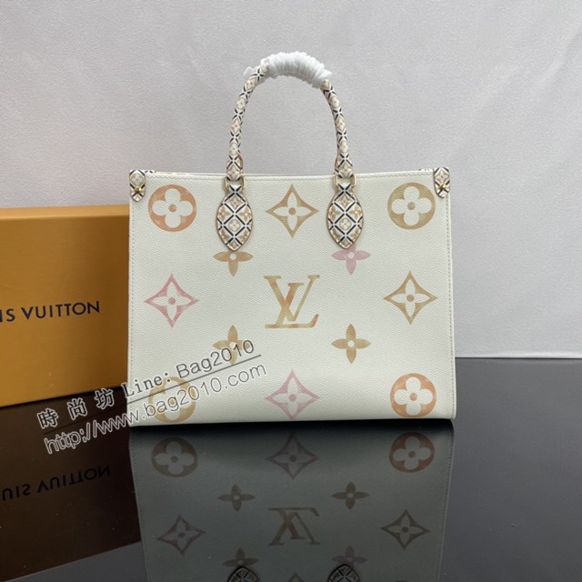 Lv路易威登2023專櫃新款OnTheGo中號手袋 LV帆布鋪陳淡雅手提肩背購物袋 M22976 ydh5100